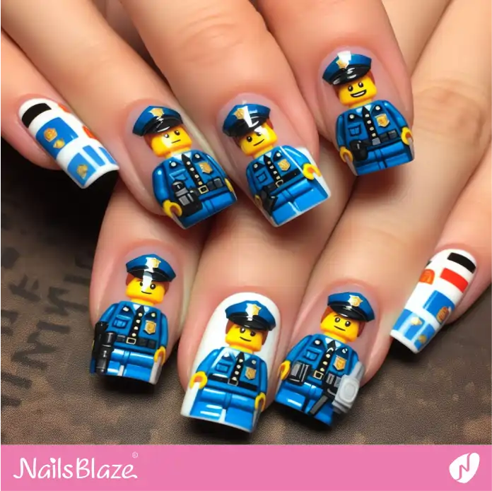 LEGO Town City Police Minifigure Nail Design | Game Nails - NB2730